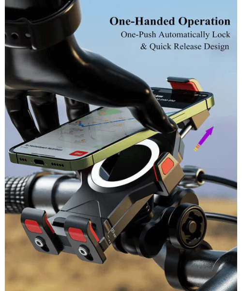 Yellowfin Aluminium Alloy Motorcycle Phone Mount with Vibration Dampener Secure Anti-Theft Lock | One-Push Auto Lock Handlebar M23-C1-Pro Elite - No Charger - Image 2