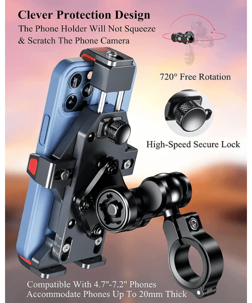 Yellowfin Aluminium Alloy Motorcycle Phone Mount with Vibration Dampener Secure Anti-Theft Lock | One-Push Auto Lock Handlebar M23-C1-Pro Elite - No Charger - Image 5
