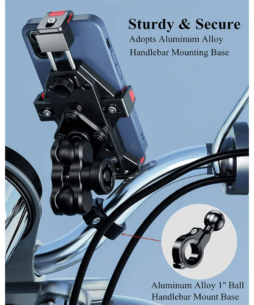 Yellowfin Aluminium Alloy Motorcycle Phone Mount with Vibration Dampener Secure Anti-Theft Lock | One-Push Auto Lock Handlebar M23-C1-Pro Elite - No Charger - Image 7