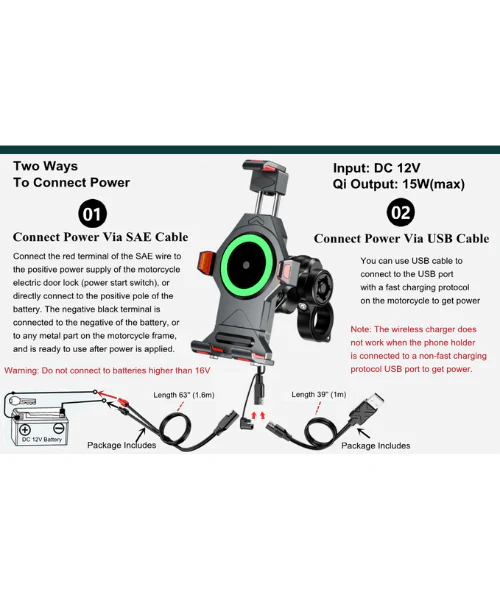 Yellowfin Aluminium Alloy Motorcycle Phone Mount with Vibration Dampener Secure Anti-Theft Lock | One-Push Auto Lock Handlebar M23-A1-Pro Elite - with Charger - Image 4