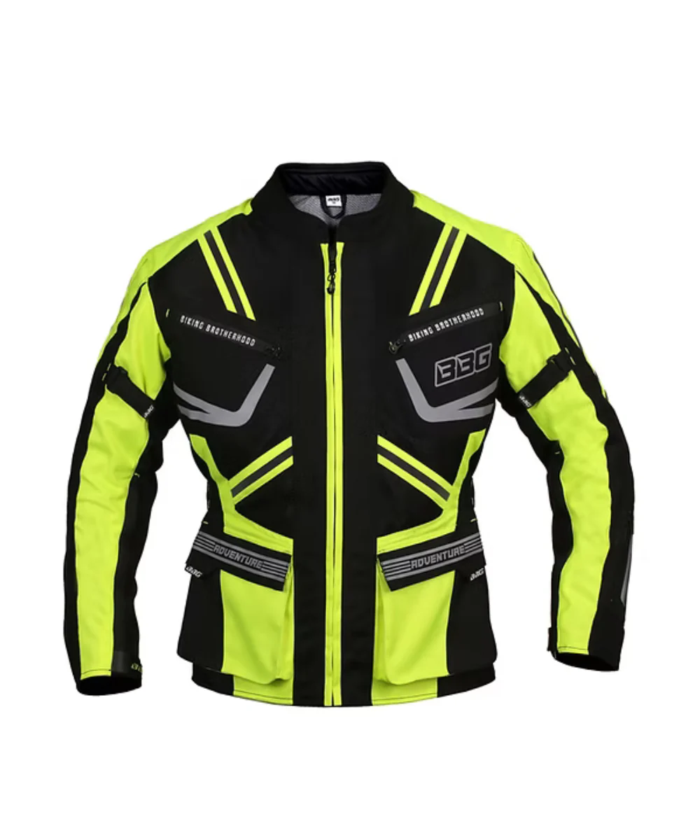 BBG Indiana Adventure Riding Jacket with Chest Guard - Neon