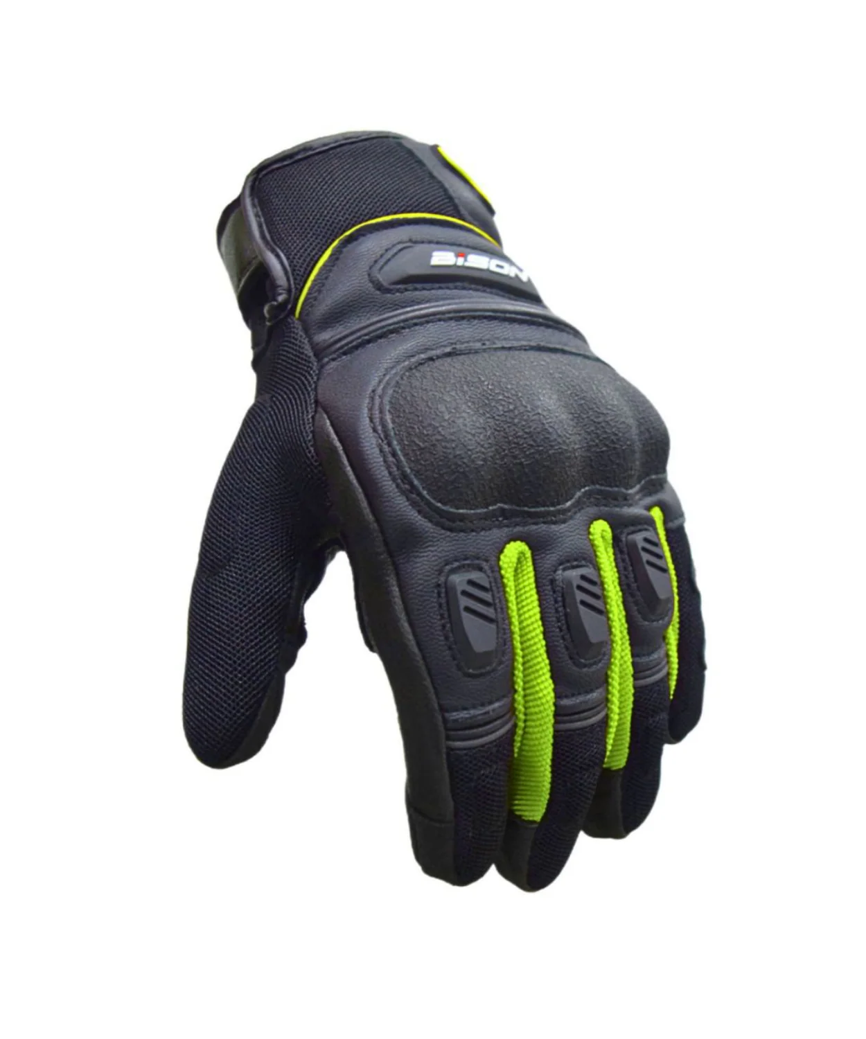 Bison ProGear Air Pro Riding Gloves - Black Hi-Viz Green - Image 3