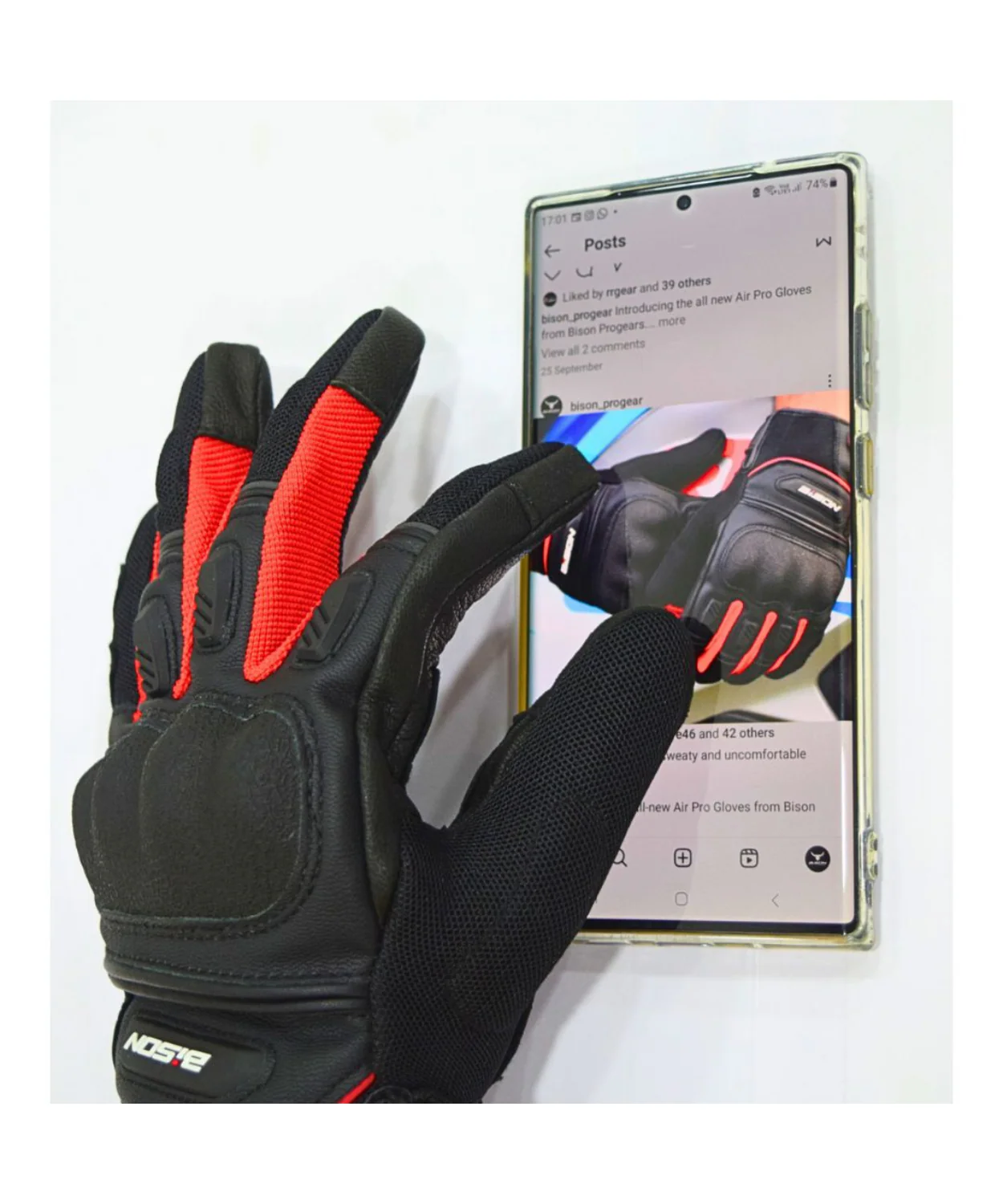 Bison ProGear Air Pro Riding Gloves - Black Red - Image 9