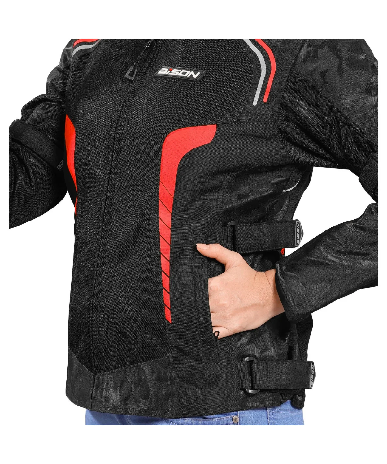 Bison ProGear Phoenix Women Riding Jacket - Hi-Viz Red - Image 4