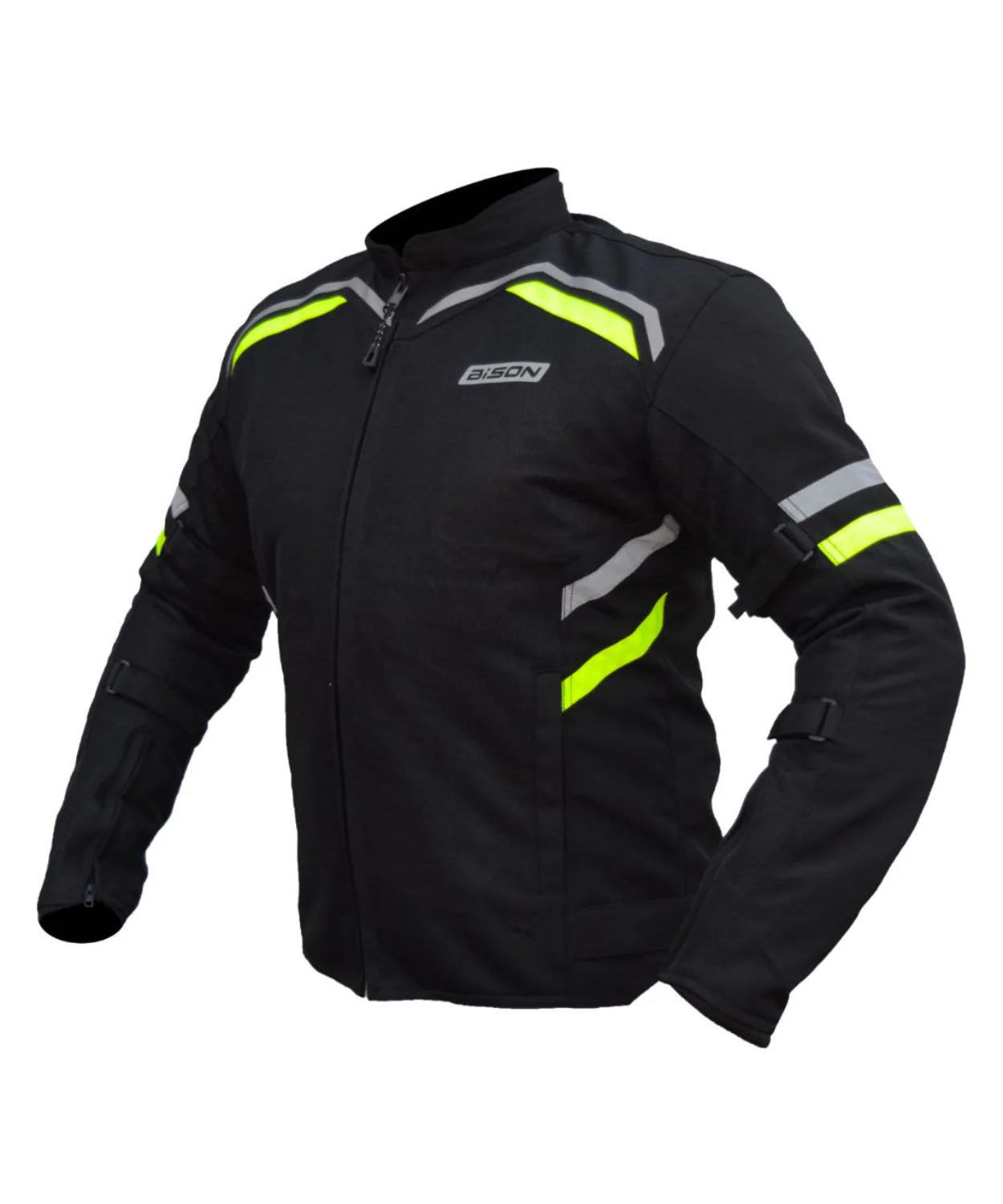 Bison ProGear Raptor V.2 Riding Jacket - Black Hiviz Green - Image 4