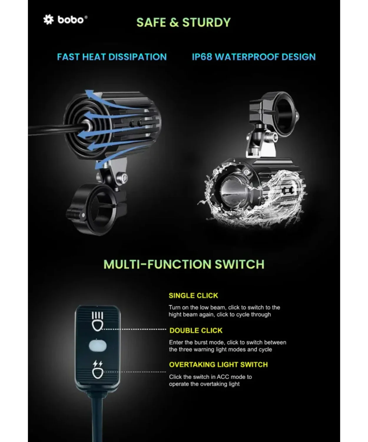 BOBO BL1 Premium 60W LED Auxiliary Lights with Strobe Wiring Harness - Image 5