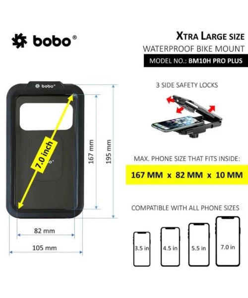 BOBO BM10H PRO PLUS Fully Waterproof Bike Cycle Phone Holder with PRO PLUS Vibration Damper Motorcycle Mobile Mount - Black - Image 4