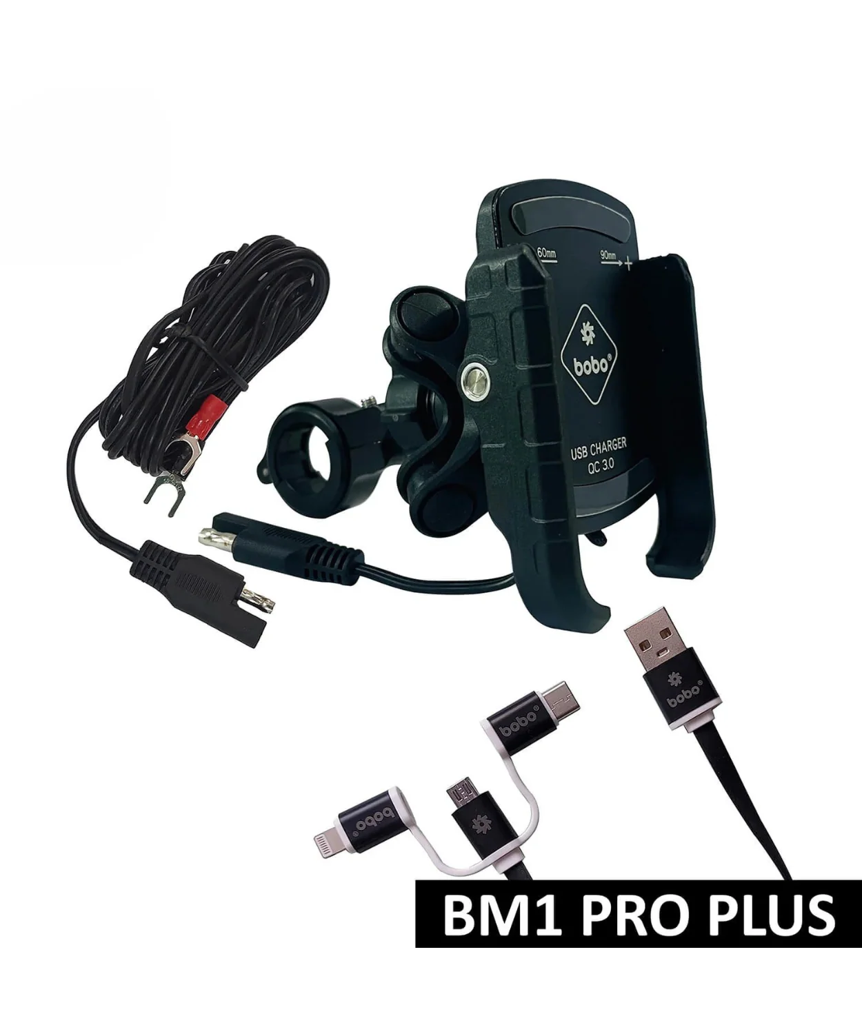 BOBO BM1 Pro Pluse Bike Phone Holder Jaw-Grip with Vibration Damper and Fast USB 3.0 Charger and SAE Connector & Fast USB Cable