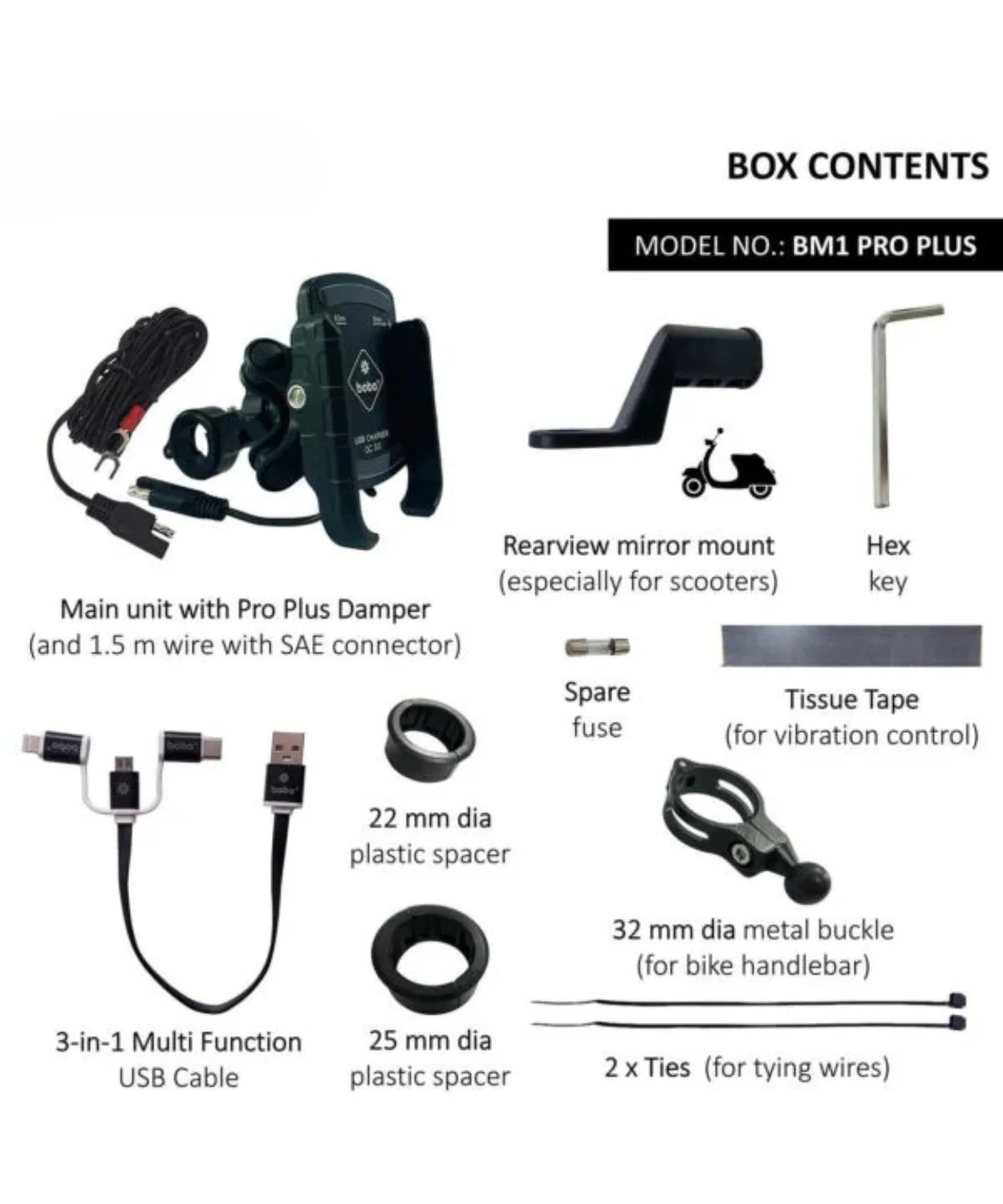 BOBO BM1 Pro Pluse Bike Phone Holder Jaw-Grip with Vibration Damper and Fast USB 3.0 Charger and SAE Connector & Fast USB Cable - Image 4