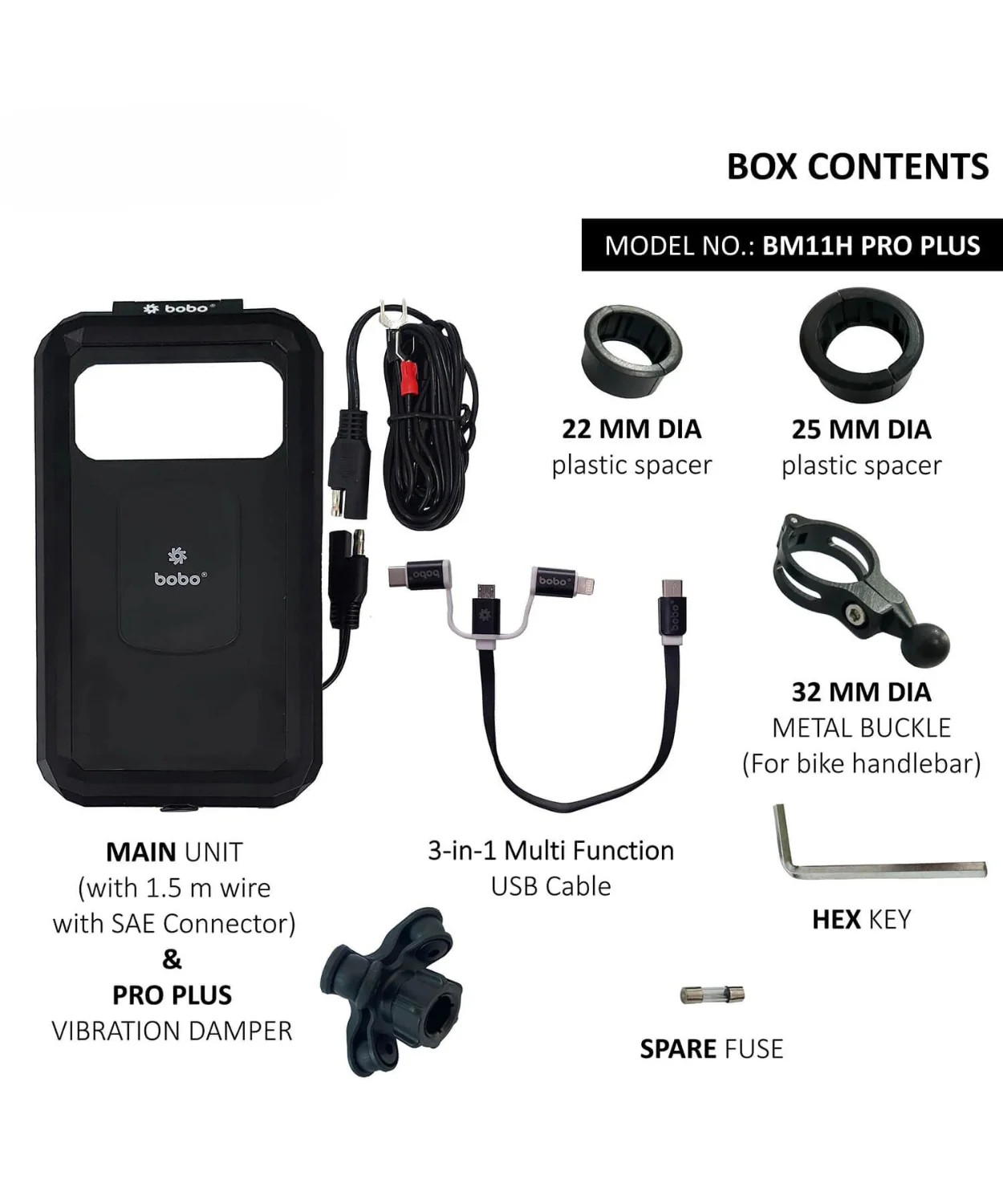 BOBO BM11H Pro Plus Fully Waterproof Bike Phone Holder with Vibration Damper and Fast 15W wireless Charger & USB-C Input/Output Port. - Image 4