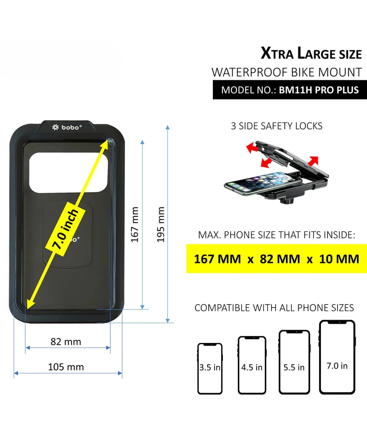 BOBO BM11H Pro Plus Fully Waterproof Bike Phone Holder with Vibration Damper and Fast 15W wireless Charger & USB-C Input/Output Port. - Image 5