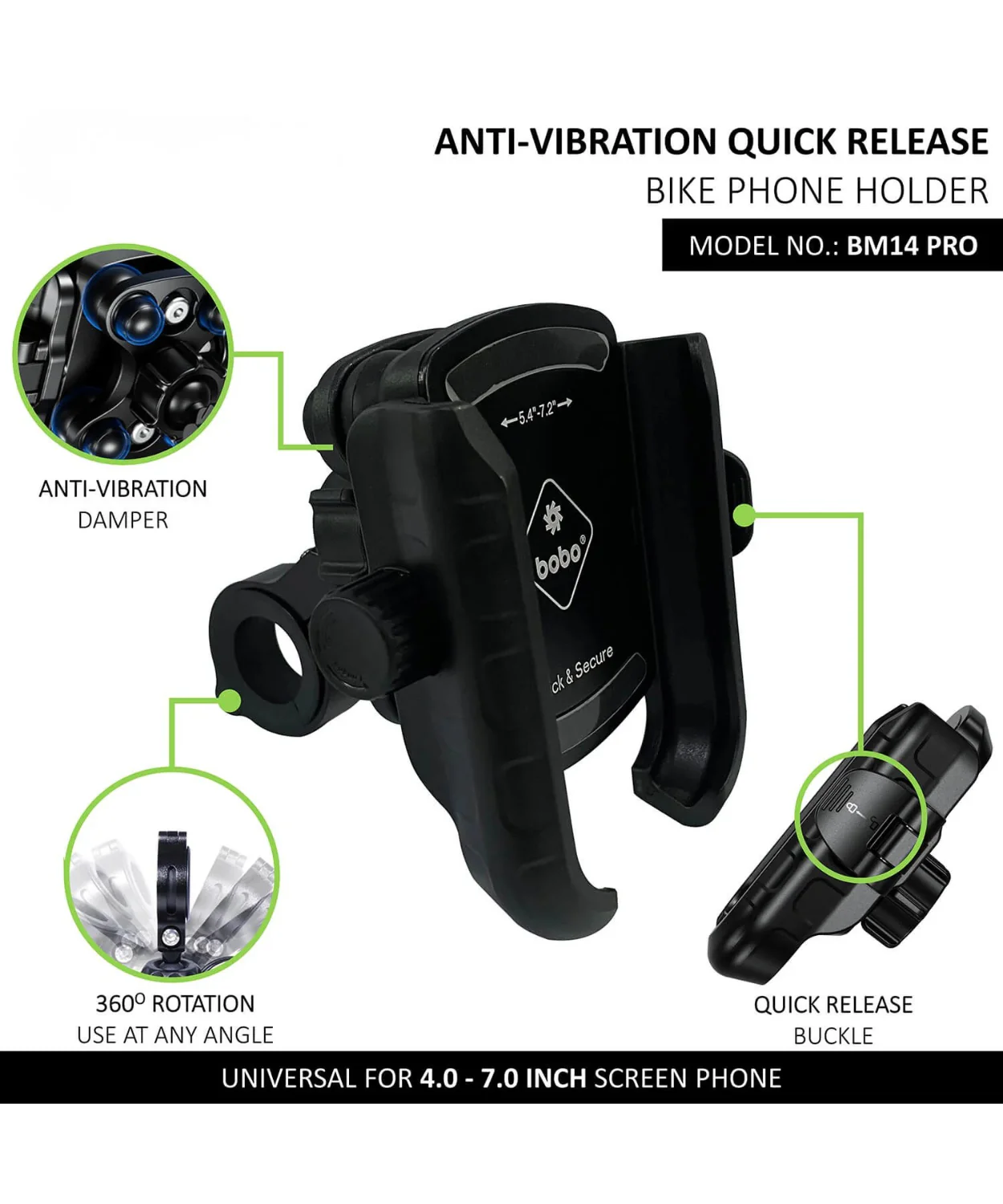 BOBO BM14 Pro X Motorcycle Mobile Mount with Quick Relesase and Pro X Vibration Controller - Image 2