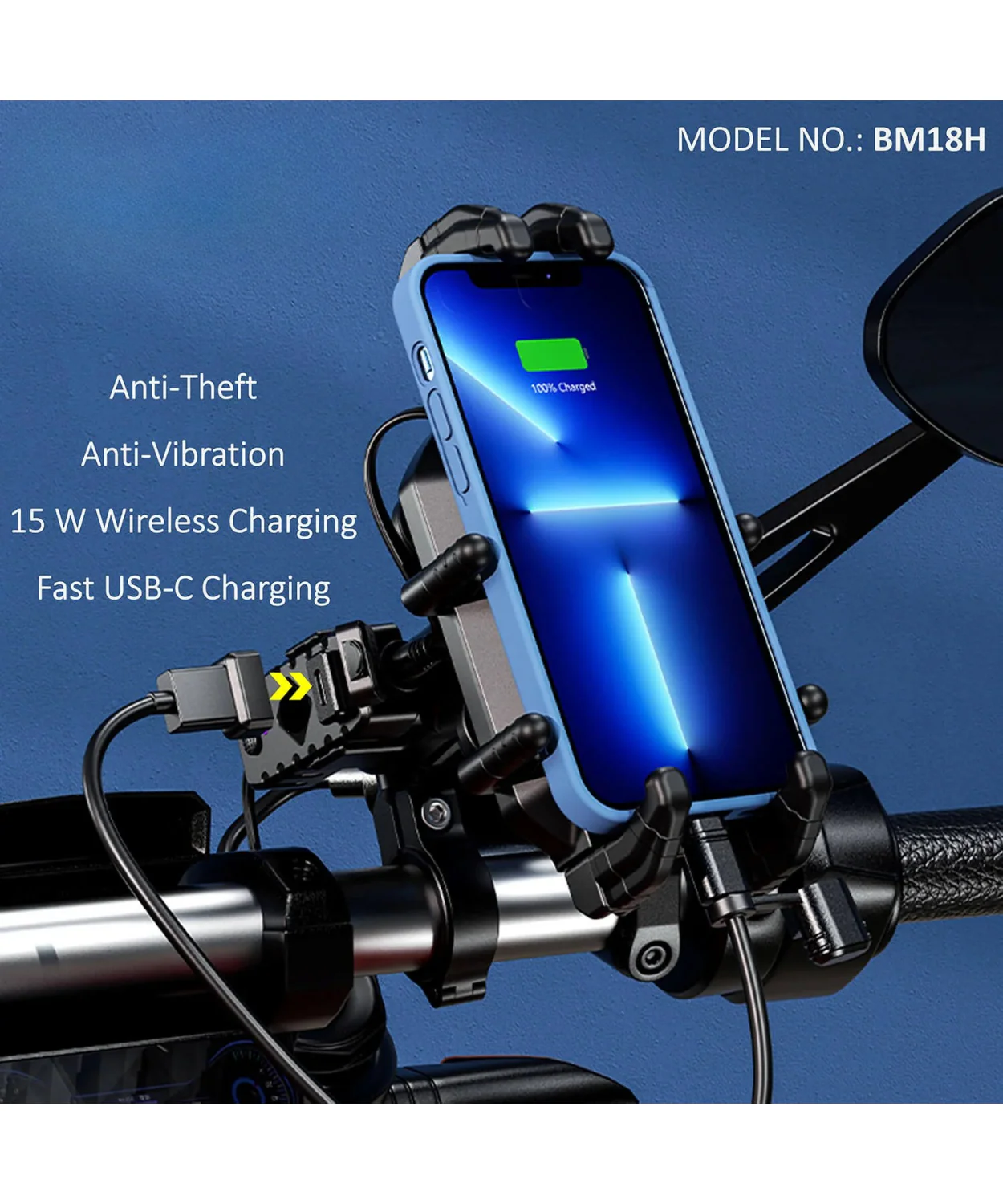 BOBO BM18H Pro Bike Handlebar Anti-Vibration with Fast 15W Wireless Charger & USB-C Charging Module - Image 3