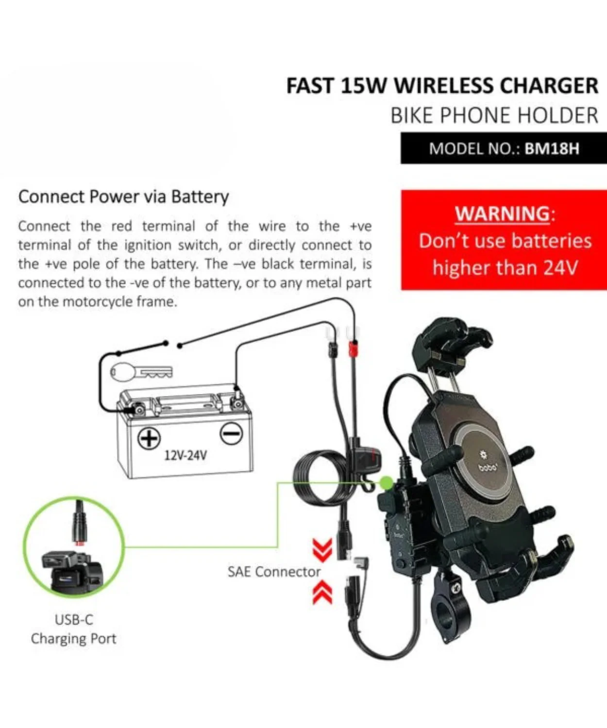 BOBO BM18H Pro Bike Handlebar Anti-Vibration with Fast 15W Wireless Charger & USB-C Charging Module - Image 4