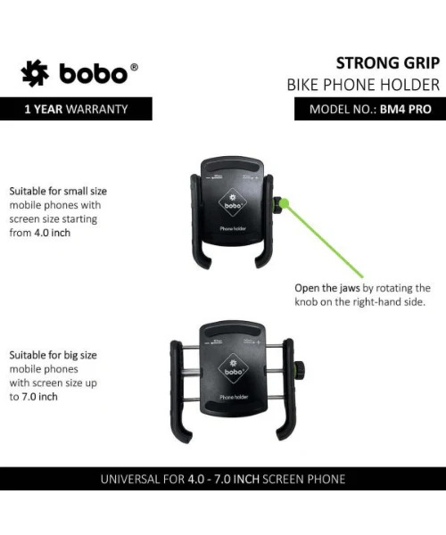 BOBO BM4 PRO Jaw-Grip Bike Phone Holder with Vibration Controller Motorcycle Mobile Mount - Black - Image 3