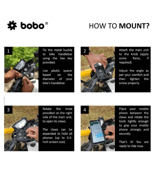 BOBO BM4 PRO Jaw-Grip Bike Phone Holder with Vibration Controller Motorcycle Mobile Mount - Black - Image 6