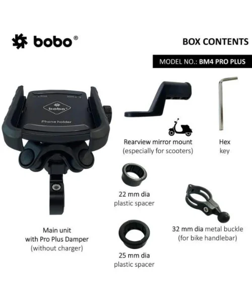 BOBO BM4 PRO PLUS Jaw-Grip Bike Phone Holder with PRO PLUS Vibration Damper Motorcycle Mobile Mount - Black - Image 3