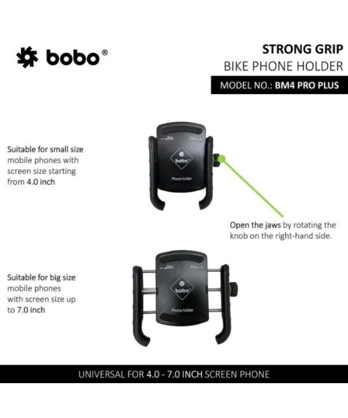 BOBO BM4 PRO PLUS Jaw-Grip Bike Phone Holder with PRO PLUS Vibration Damper Motorcycle Mobile Mount - Black - Image 4