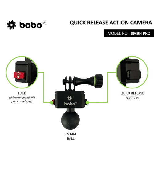 BOBO Quick Release Action Camera Mount - Black - BM9H PRO - Image 3