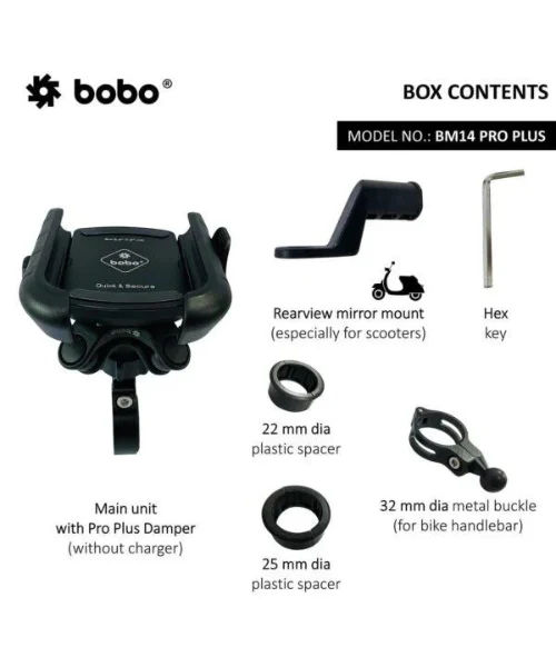 BOBO BM14 PRO PLUS Quick Release with PRO PLUS Vibration Damper Enhanced BM4 PRO PLUS Bike Cycle Phone Holder Motorcycle Mobile Mount - Black - Image 3