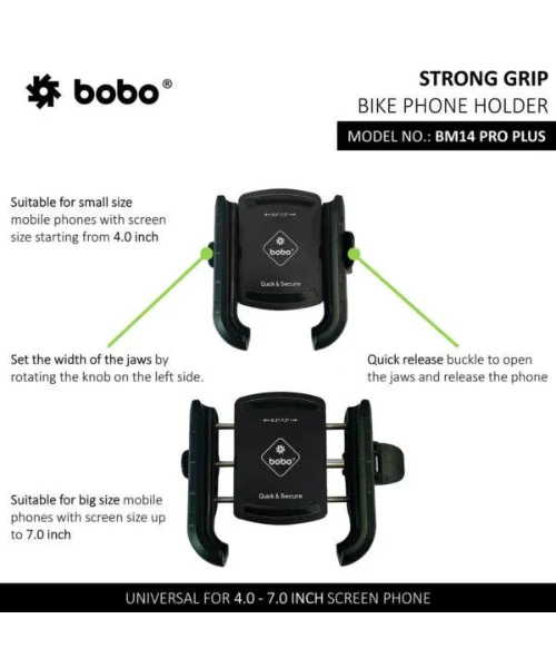 BOBO BM14 PRO PLUS Quick Release with PRO PLUS Vibration Damper Enhanced BM4 PRO PLUS Bike Cycle Phone Holder Motorcycle Mobile Mount - Black - Image 5
