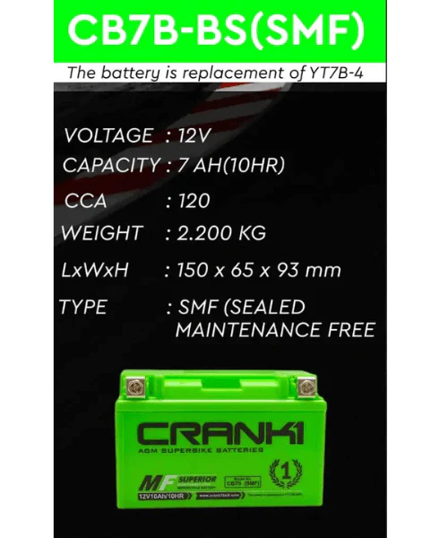 Crank1 battery For Kawasaki KLX400R, KLX400SR- 2003-CB7B-BS - Image 2