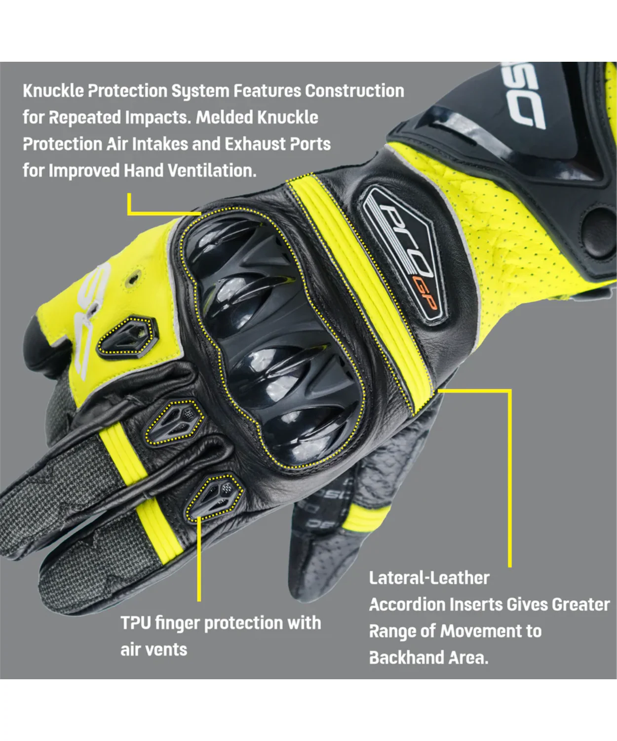 DSG Pro GP Riding Glove - Black Fluro Yellow - Image 10