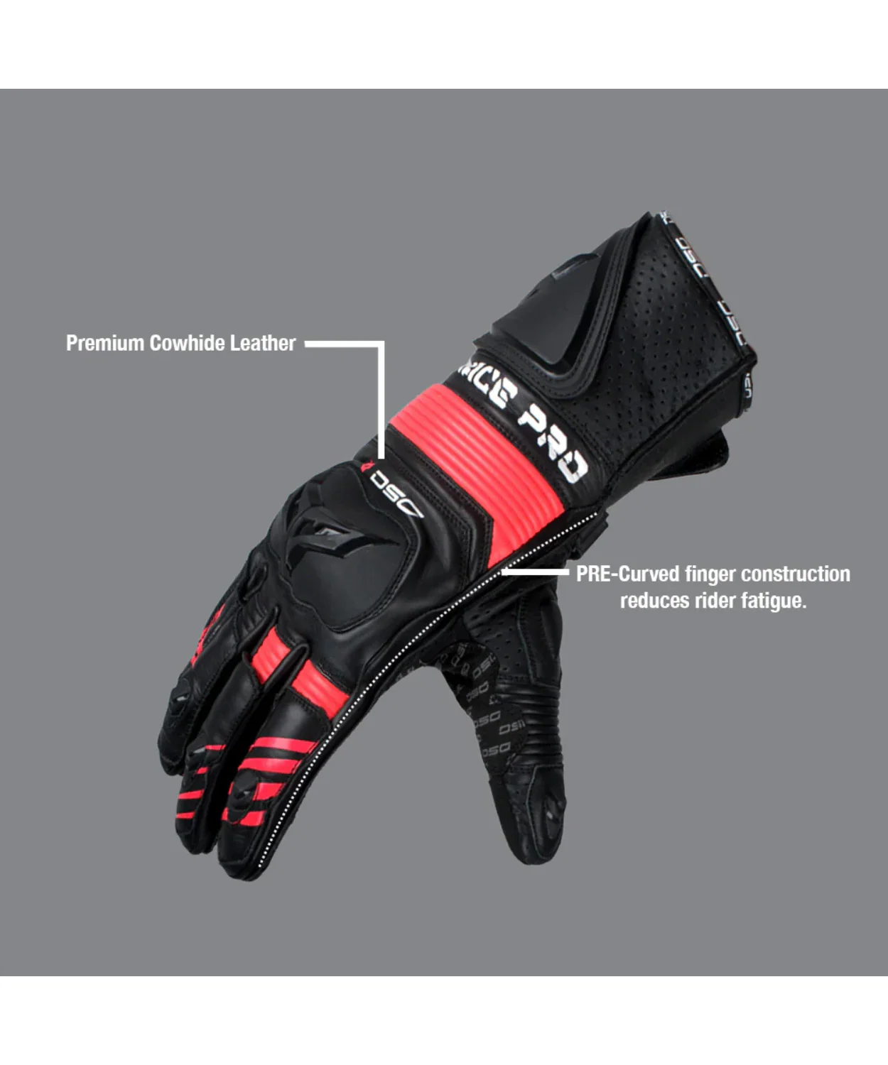 DSG Race Pro Sport Gloves - Black Red - Image 7