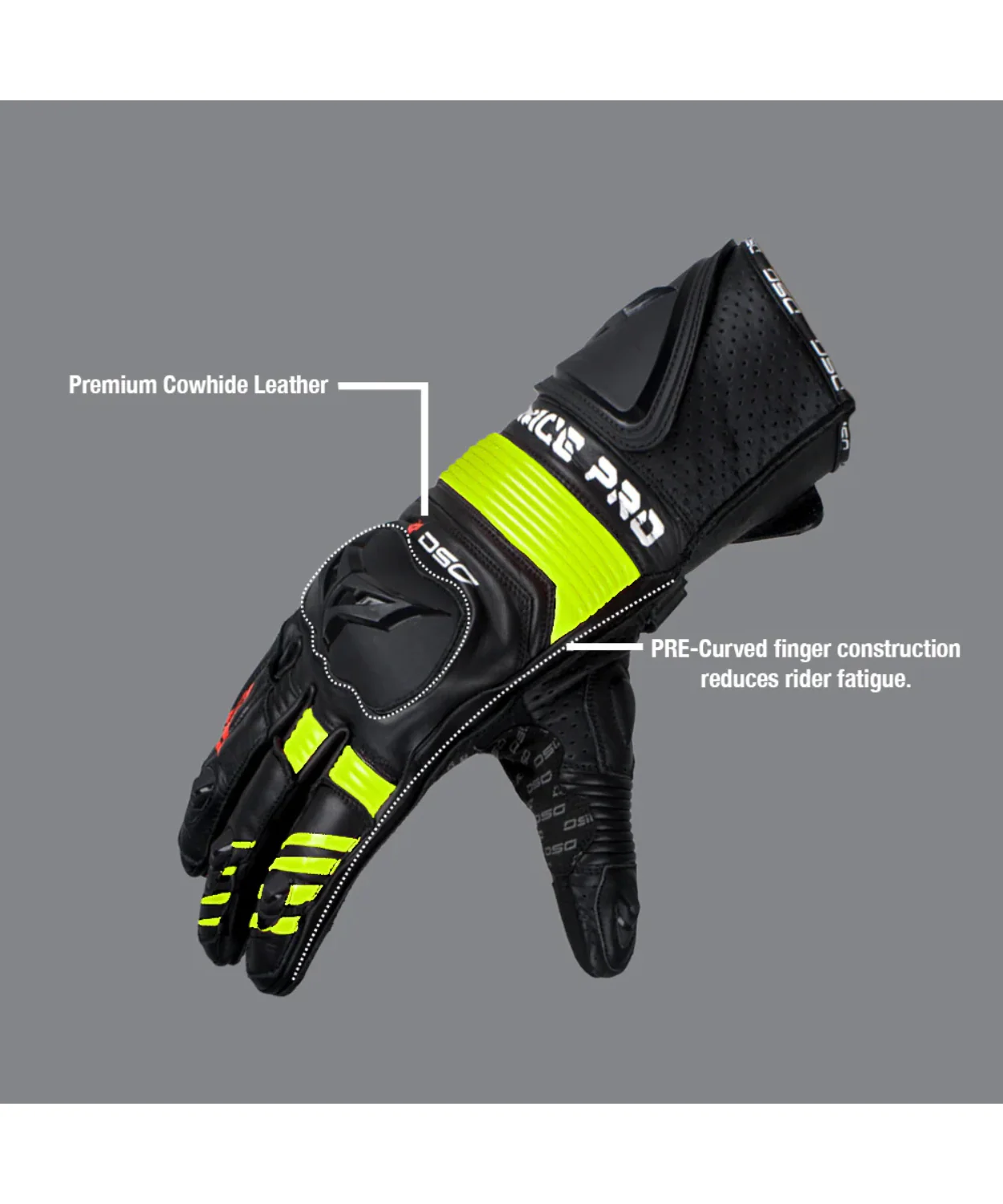 DSG Race Pro Sport Gloves - Yellow Fluo - Image 8