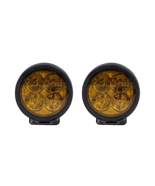 HJG 4 LED Round Foglight with Wire Harness and Yellow Filter (1 Year Warranty)
