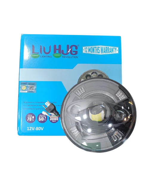HJG 7 Inch Round White Headlight with Yellow DRL for Royal Enfield (1 Year Warranty) - Image 3