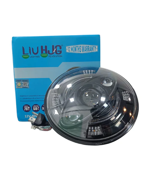 HJG 7 Inch Round White Headlight with Yellow DRL for Royal Enfield (1 Year Warranty) - Image 4