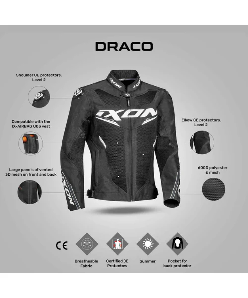 Ixon Draco Riding Jacket - Black White - Image 3