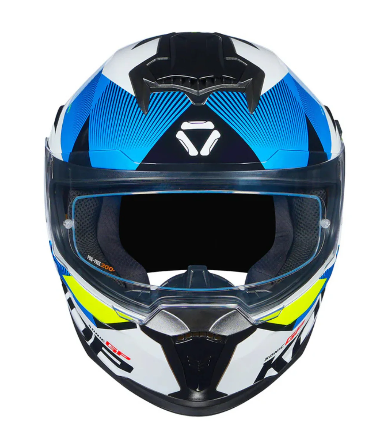 Korda Sonic GP Brave Helmet - Gloss White Blue & Fluorescent Yellow - Image 4