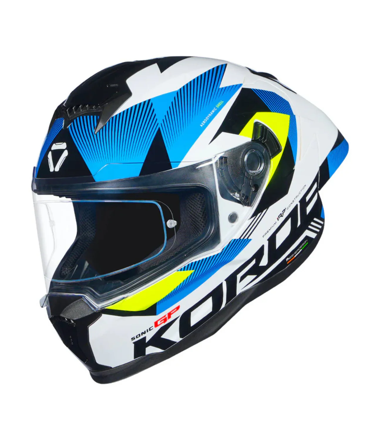 Korda Sonic GP Brave Helmet - Gloss White Blue & Fluorescent Yellow - Image 5