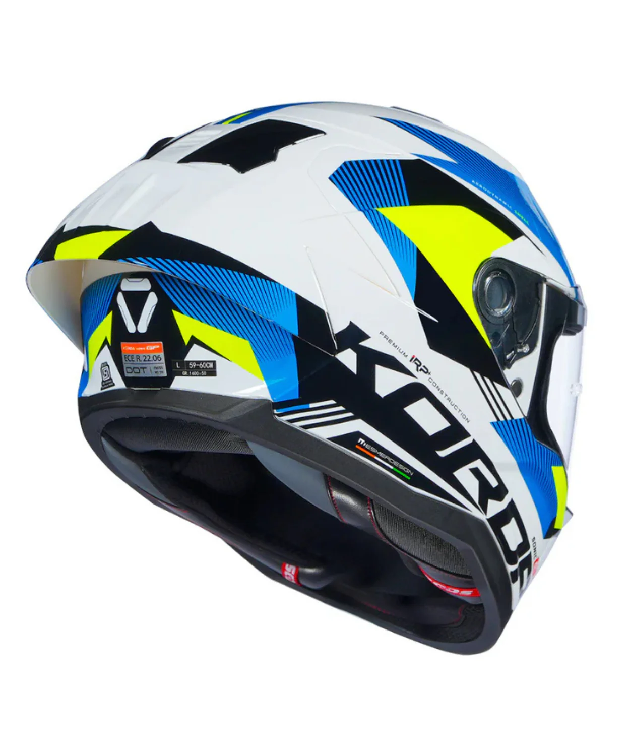 Korda Sonic GP Brave Helmet - Gloss White Blue & Fluorescent Yellow - Image 6