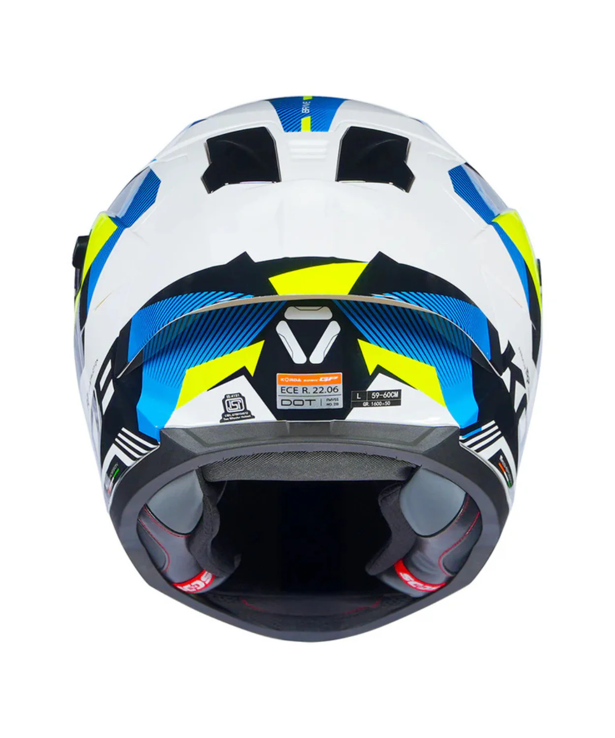 Korda Sonic GP Brave Helmet - Gloss White Blue & Fluorescent Yellow - Image 7
