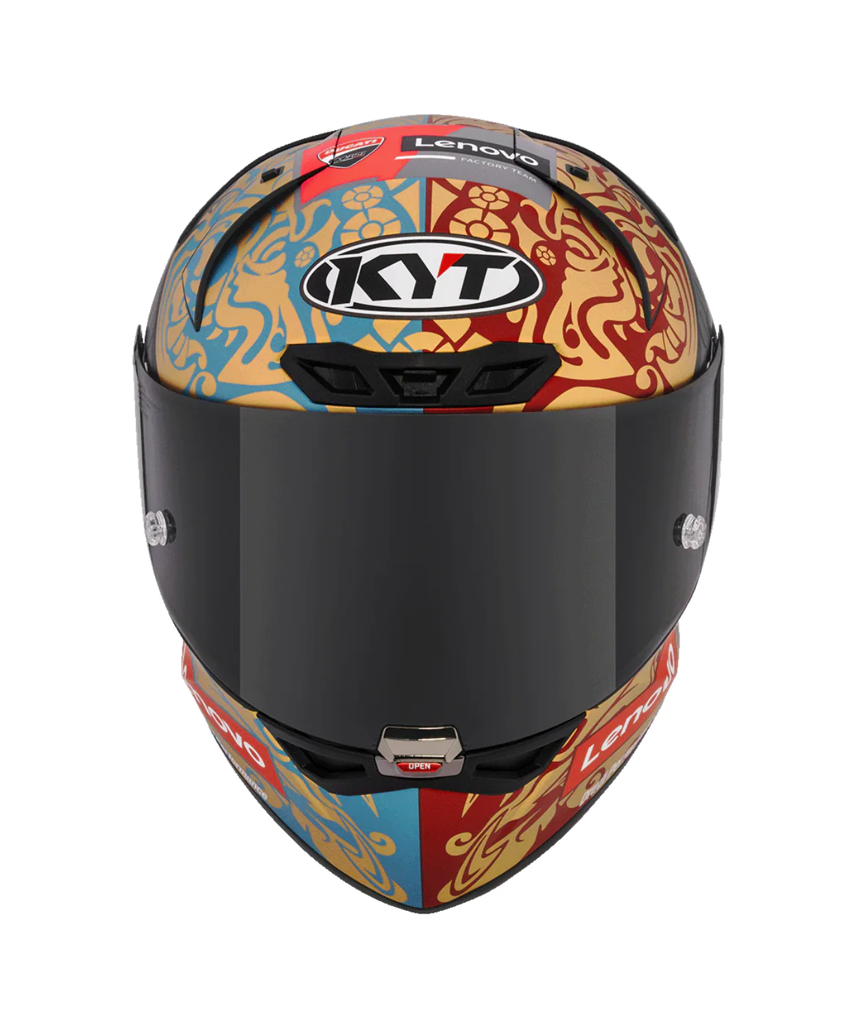 KYT Bastianini IDN REP 2023 Carbon Fiber With Sponsor Helmet (ECE 22.06) - Matt Black Gold - Image 4
