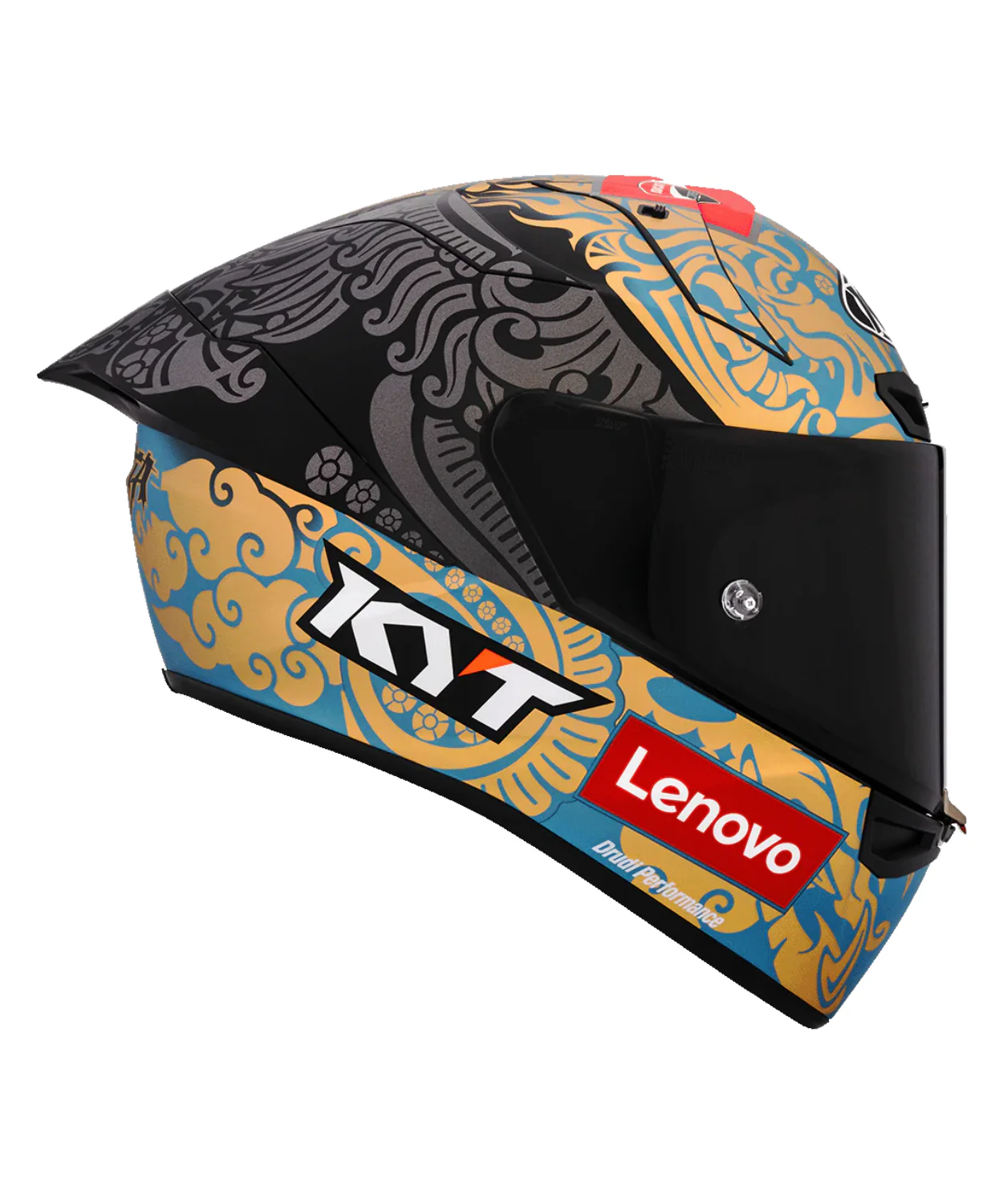 KYT Bastianini IDN REP 2023 Carbon Fiber With Sponsor Helmet (ECE 22.06) - Matt Black Gold - Image 5