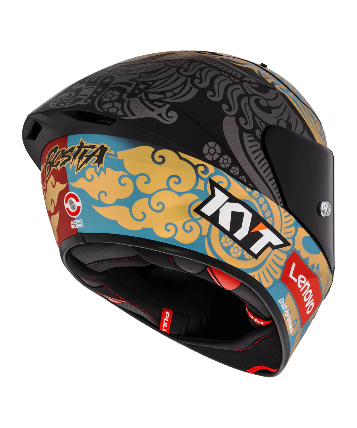 KYT Bastianini IDN REP 2023 Carbon Fiber With Sponsor Helmet (ECE 22.06) - Matt Black Gold - Image 6