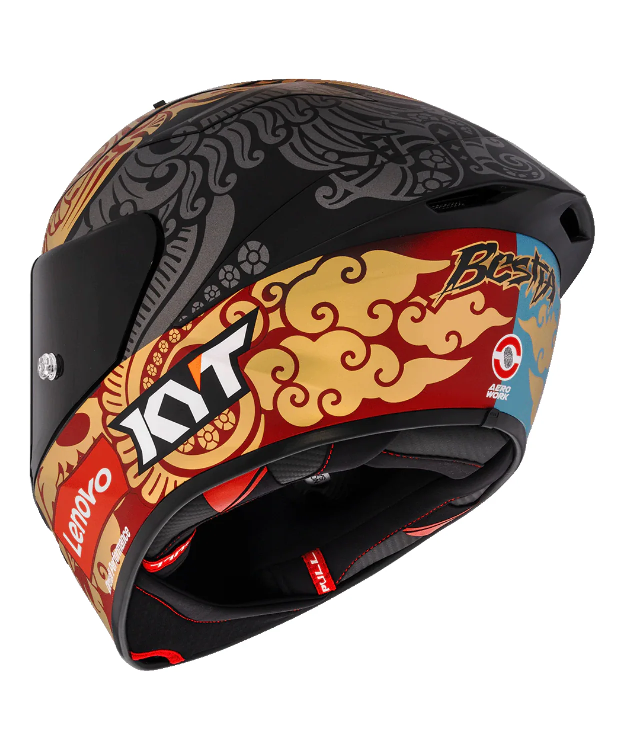 KYT Bastianini IDN REP 2023 Carbon Fiber With Sponsor Helmet (ECE 22.06) - Matt Black Gold - Image 7