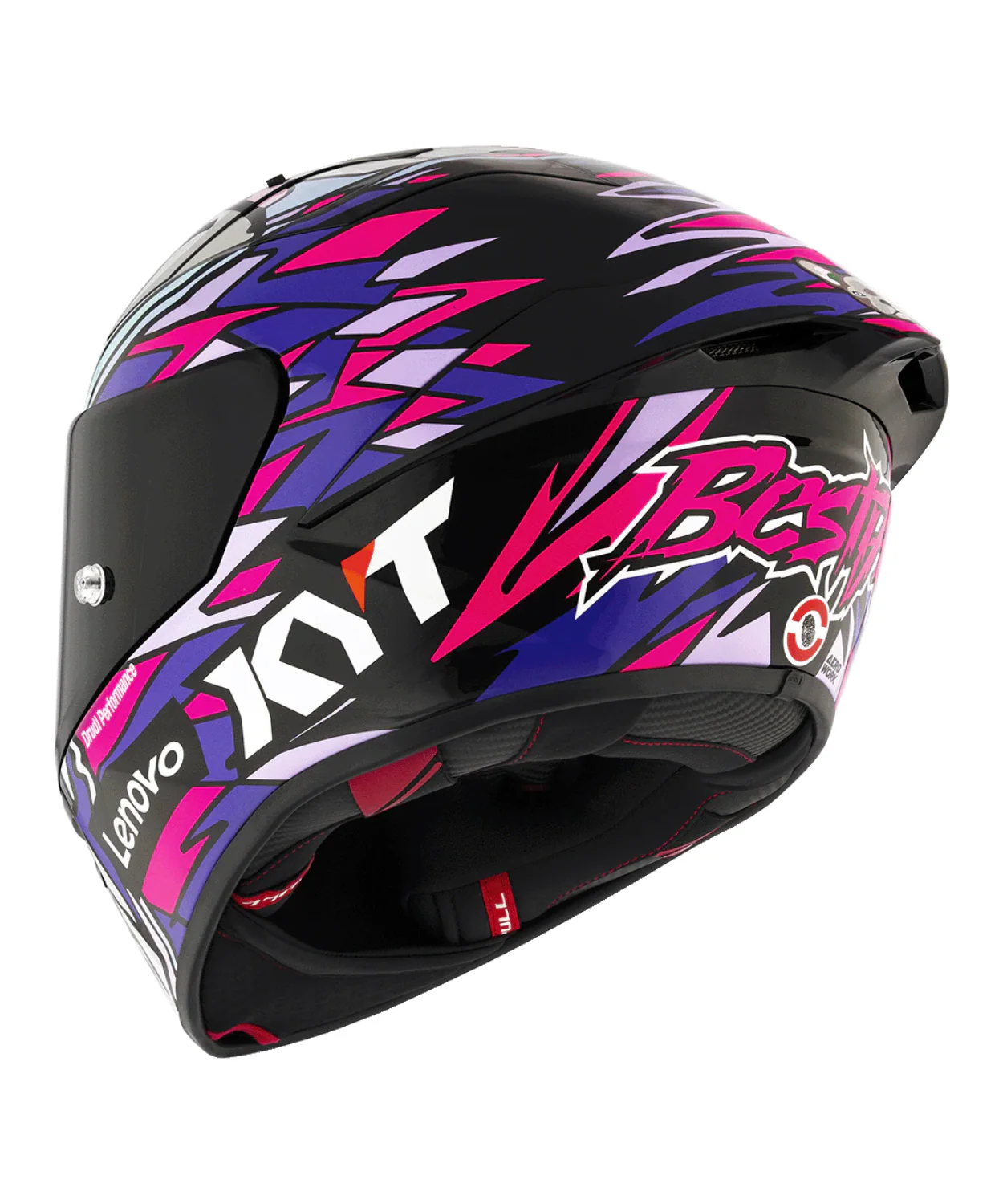 KYT Bastianini REP 2023 With Sponsor Carbon Fiber Helmet (ECE 22.06) - Gloss White Blue - Image 6