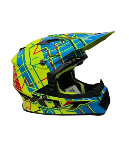 KYT Jumpshot Helmet - Gloss Yellow Fluo Blue - Image 3