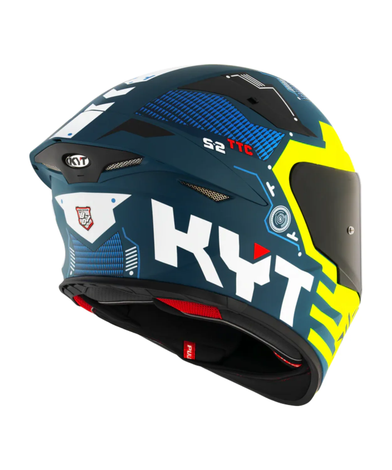 KYT TT-Revo Fuselage Helmet - Matt Yellow Blue - Image 7