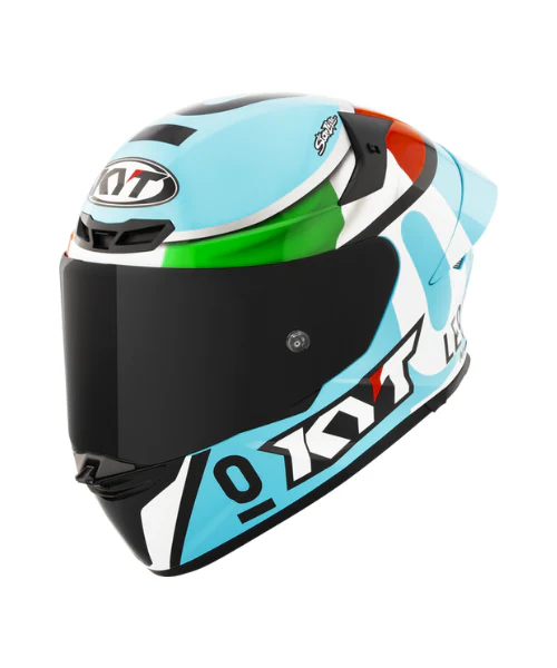 KYT TT-Revo Leopard Racing Replica Tricolore Helmet - Blue Red Green - Image 2