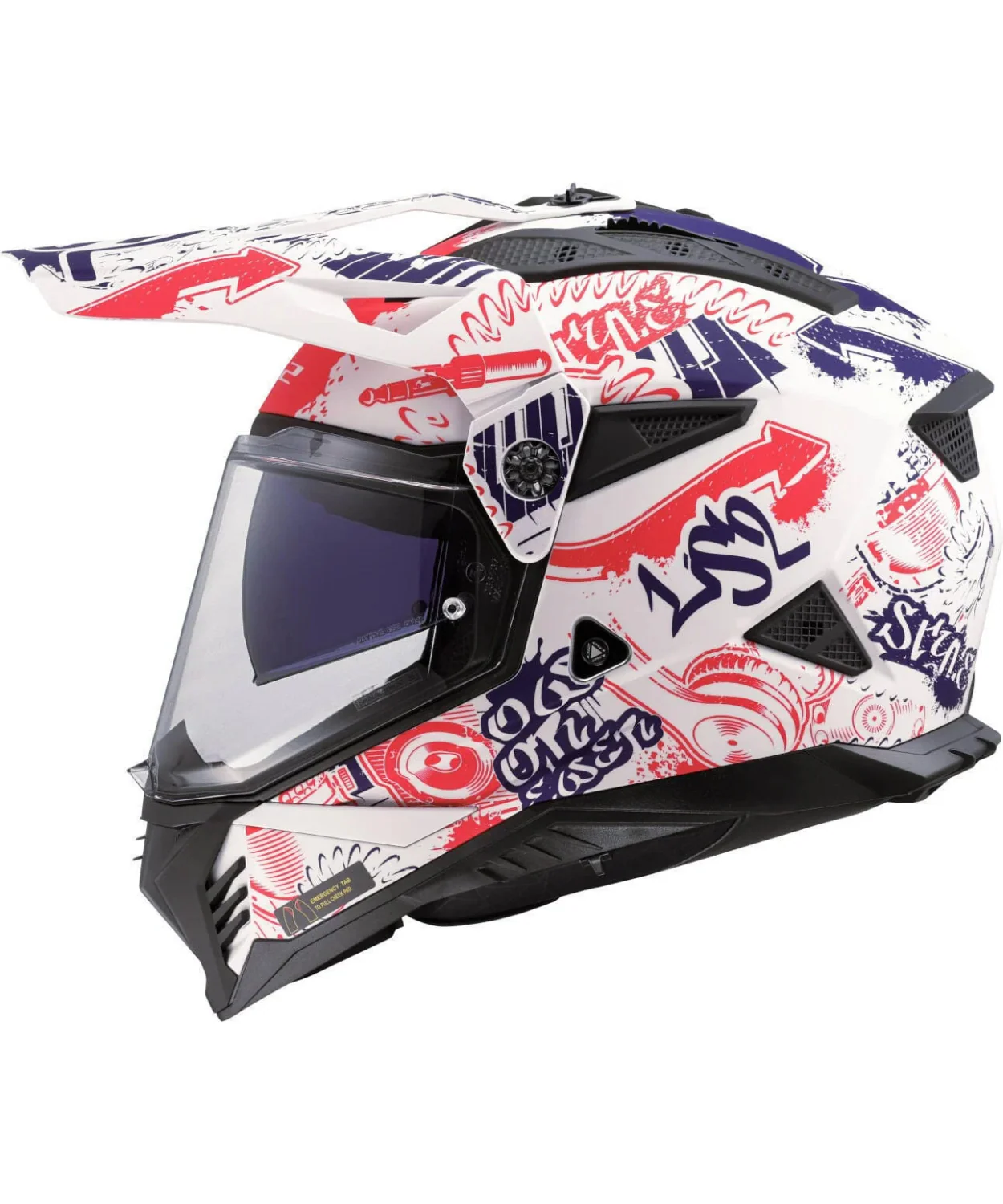 Ls2 MX436 Pioneer II Fantasy Helmet - Matt White Red Blue - Image 2