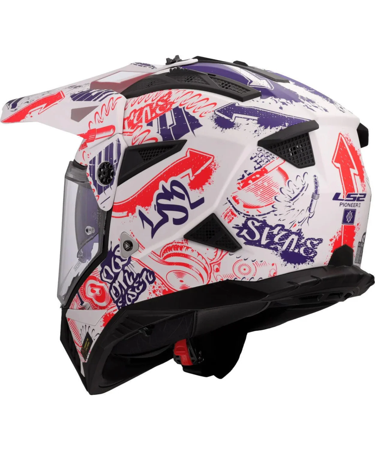 Ls2 MX436 Pioneer II Fantasy Helmet - Matt White Red Blue - Image 3