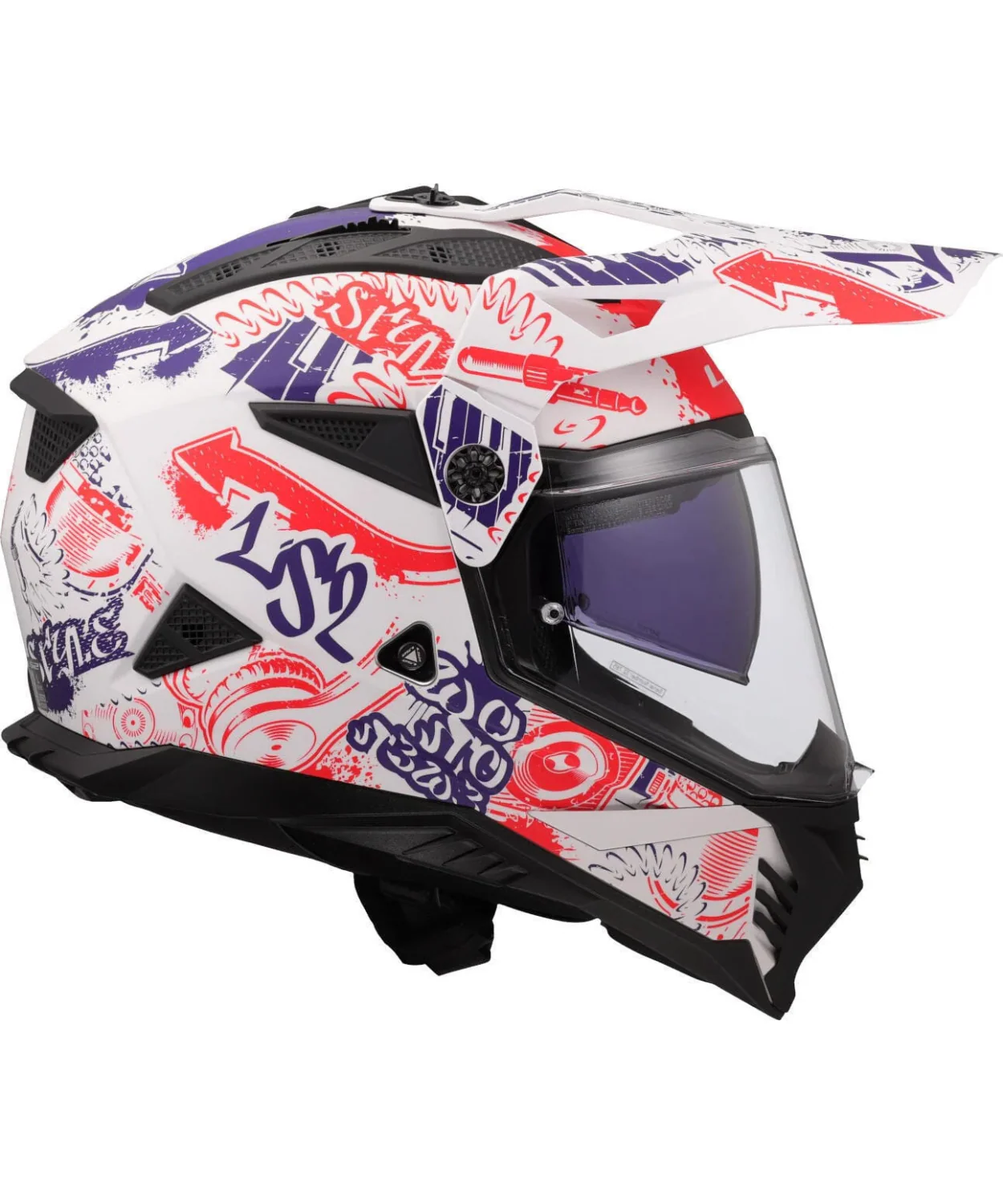 Ls2 MX436 Pioneer II Fantasy Helmet - Matt White Red Blue - Image 4