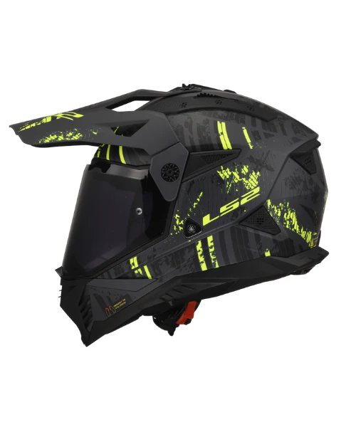 LS2 MX436 Pioneer II Dual Sport Helmet ECE 22.06 - Crazy Matt Black Hi Viz Yellow - Image 2