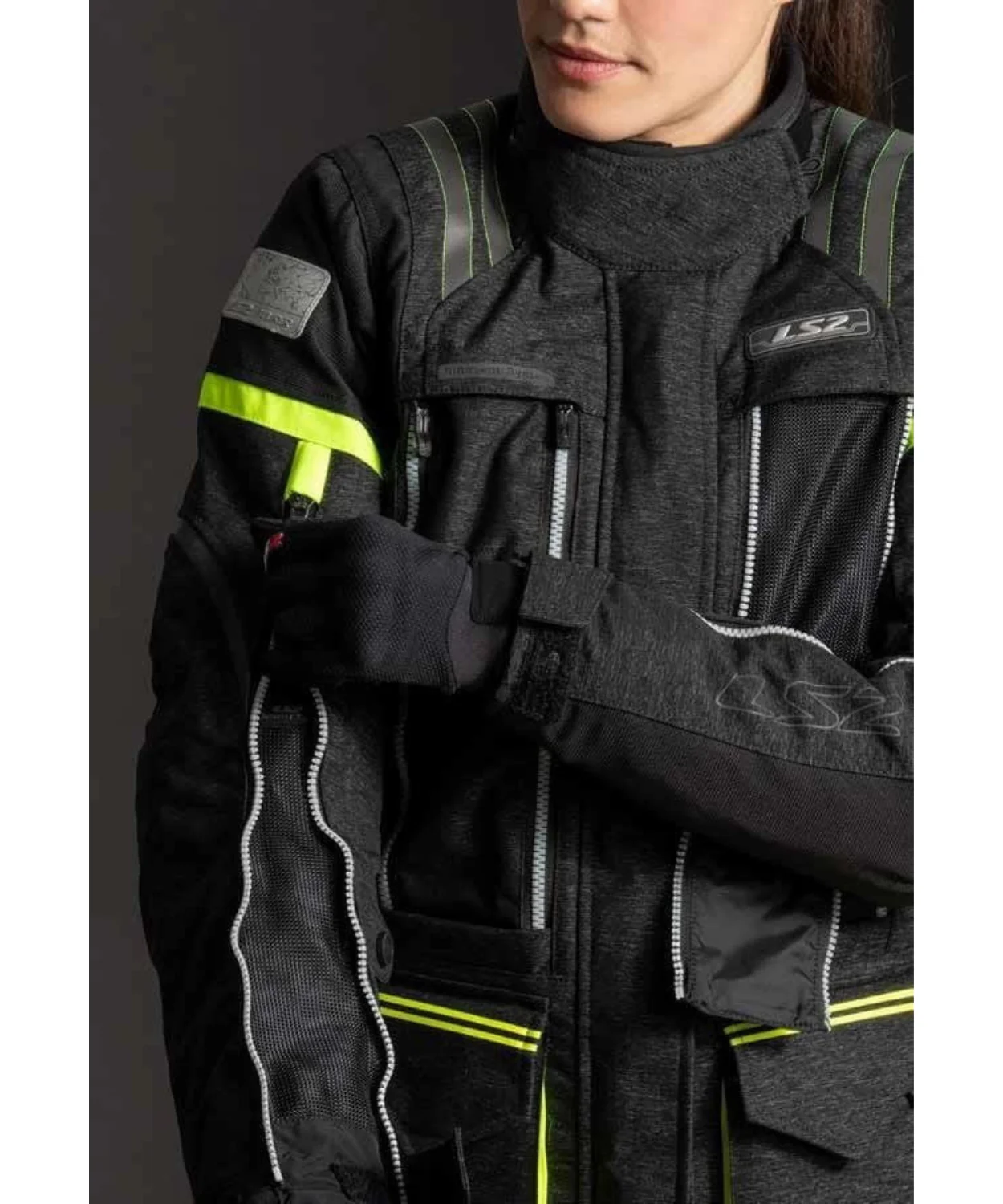LS2 Nevada Riding Jacket - Black Hi-Viz Green - Image 3